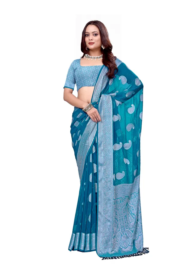 Georgette_Saree_Paisley_Pattern_With_Blouse_Piece