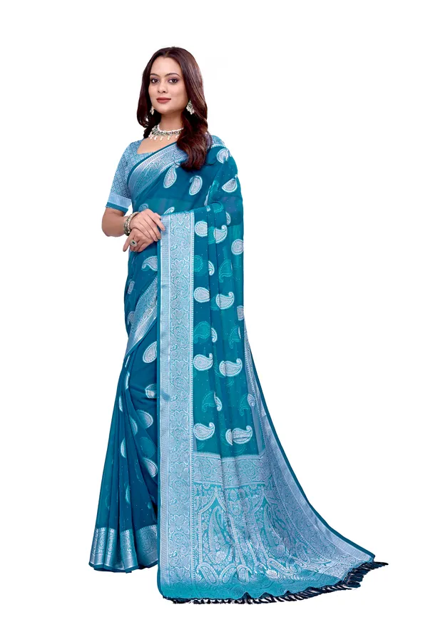 Georgette_Saree_Paisley_Pattern_With_Blouse_Piece