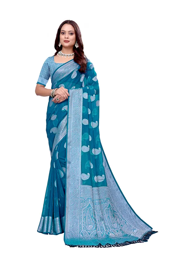 Georgette_Saree_Paisley_Pattern_With_Blouse_Piece