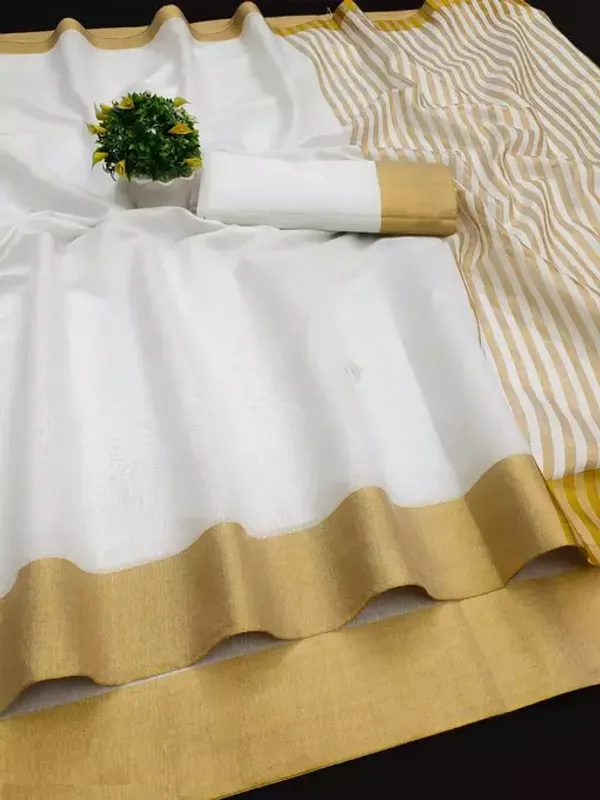 Women's_Cotton_Blend_White_Saree_With_Blouse