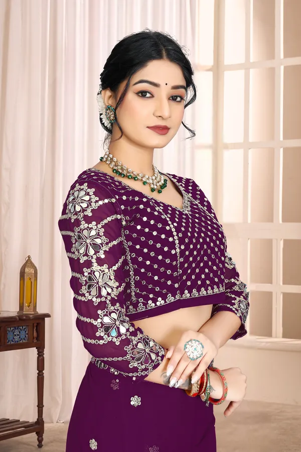 Georgette_Saree_With_Heavy_Mirror_Work_And_Sequence_With_Matching_Blouse_Piece