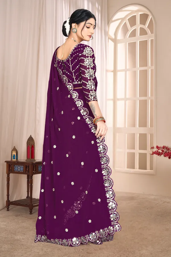 Georgette_Saree_With_Heavy_Mirror_Work_And_Sequence_With_Matching_Blouse_Piece