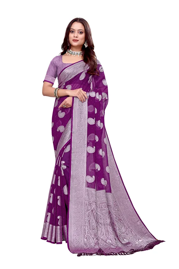 Georgette_Saree_Paisley_Pattern_With_Blouse_Piece