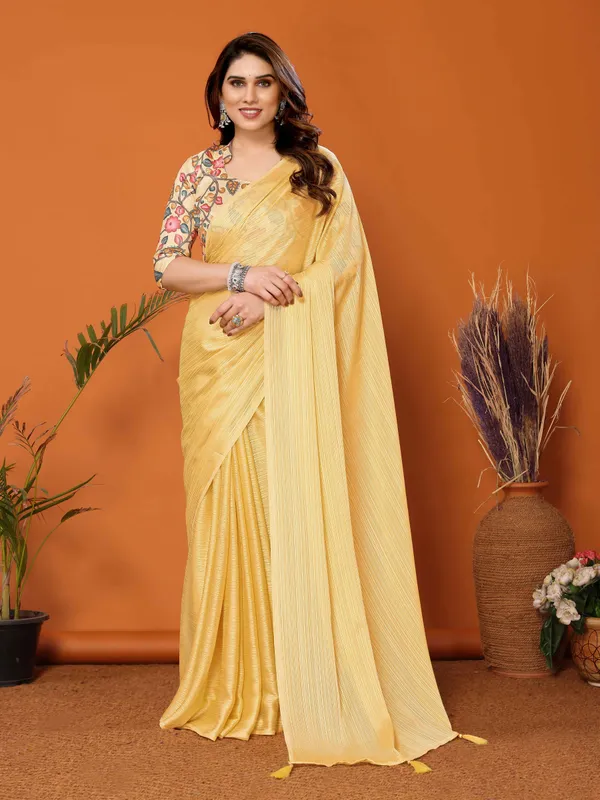 Chiffon_Plain_Saree_With_Kalamkari_Digital_Print_Blouse