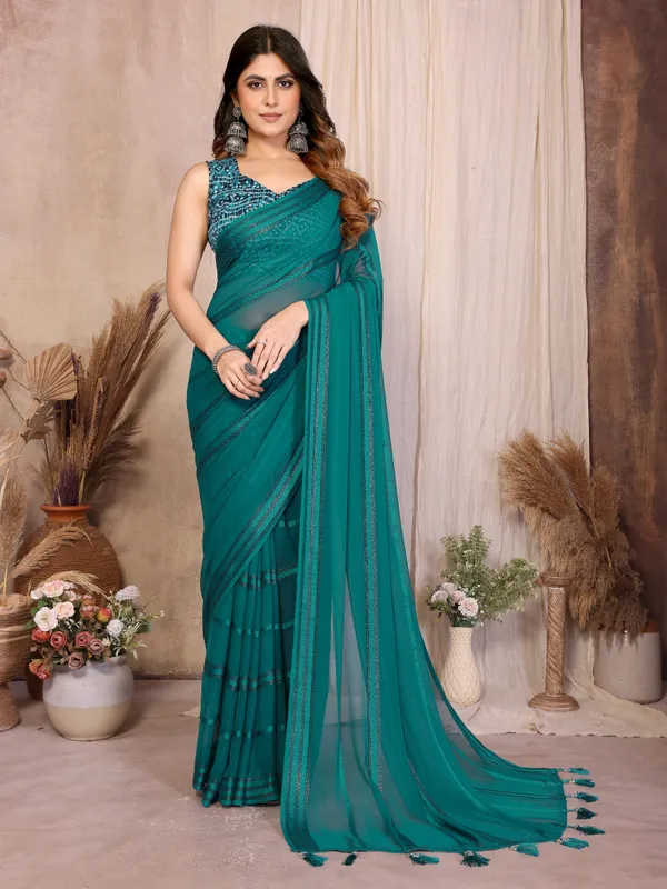 Georgette_Saree_Kaju_Patta_Pattern_Unstitched_Banglory_Print_Foil_Blouse