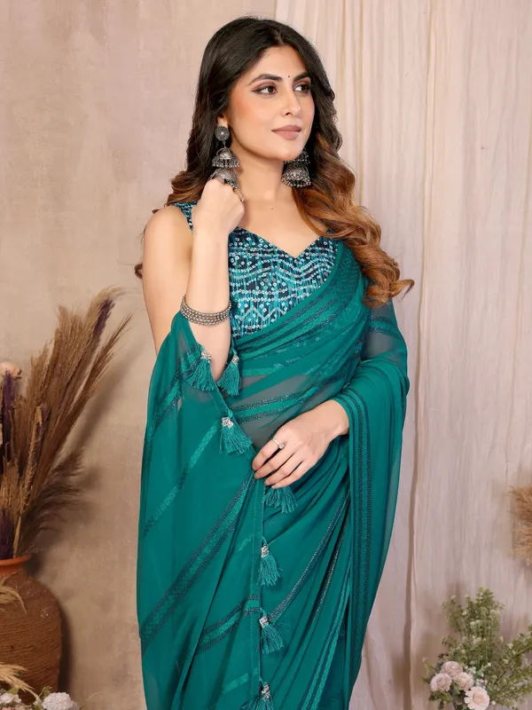 Georgette_Saree_Kaju_Patta_Pattern_Unstitched_Banglory_Print_Foil_Blouse