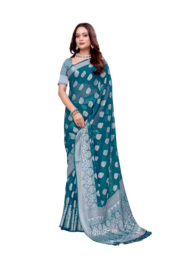 Georgette_Saree_Floral_Pattern_With_Blouse_Piece