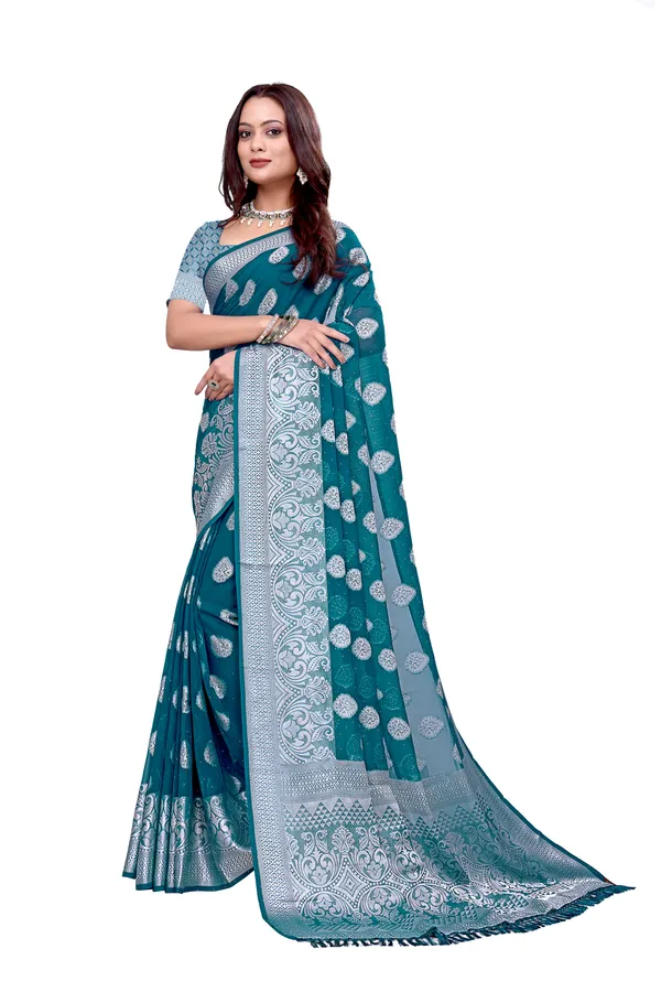 Georgette_Saree_Floral_Pattern_With_Blouse_Piece