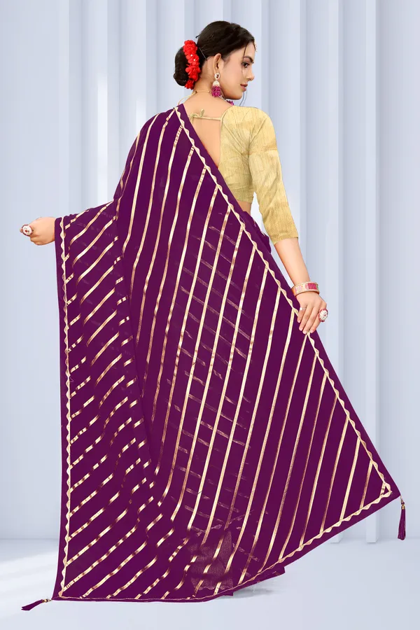 Georgette_Saree_Leheriya_Pattern_Foil_Work_With_Golden_Blouse_Piece