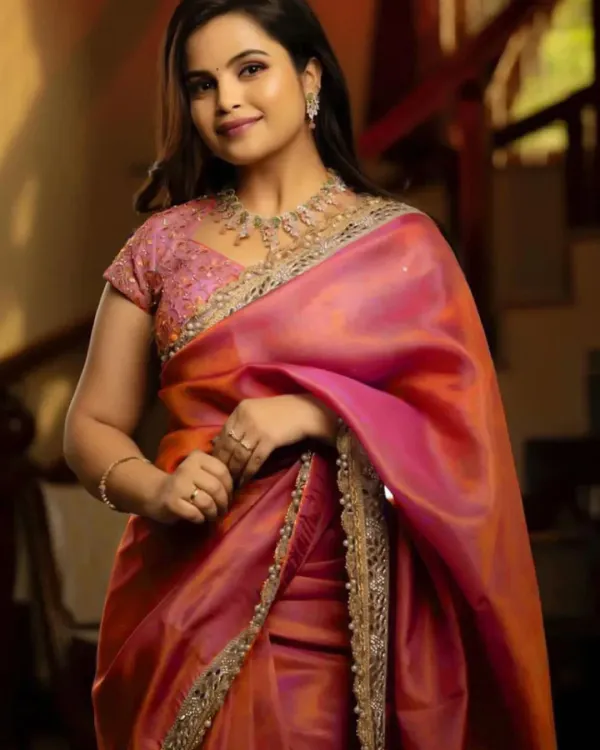 Women_Tissue_Silk_Net_Sequence_And_Real_Mirror_Worked_Saree_With_Blouse