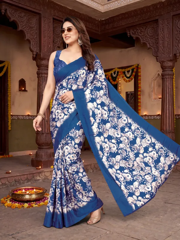 Tussar_Silk_Saree_Digital_Printed_Floral_Pattern_With_Running_Blouse_Piece