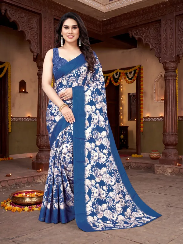 Tussar_Silk_Saree_Digital_Printed_Floral_Pattern_With_Running_Blouse_Piece