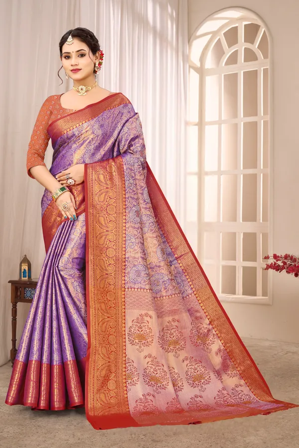 Banarasi_Silk_Saree_With_Zari_Border_And_Unstitched_Blouse