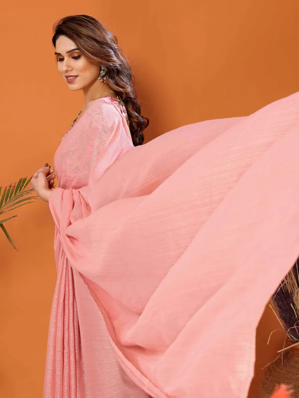 Chiffon_Plain_Saree_With_Kalamkari_Digital_Print_Blouse