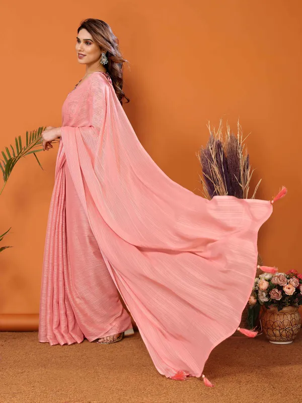 Chiffon_Plain_Saree_With_Kalamkari_Digital_Print_Blouse