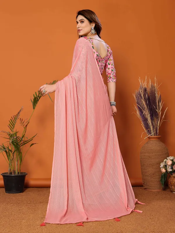 Chiffon_Plain_Saree_With_Kalamkari_Digital_Print_Blouse