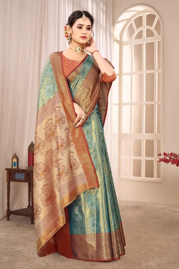 Banarasi_Silk_Saree_With_Zari_Border_And_Unstitched_Blouse