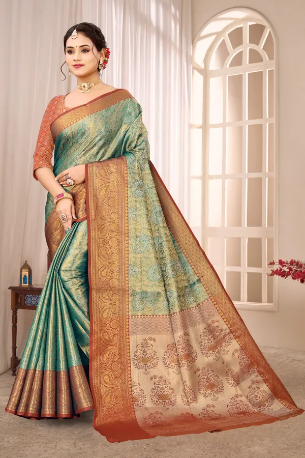 Banarasi_Silk_Saree_With_Zari_Border_And_Unstitched_Blouse