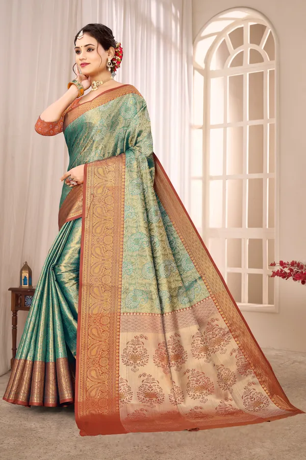 Banarasi_Silk_Saree_With_Zari_Border_And_Unstitched_Blouse