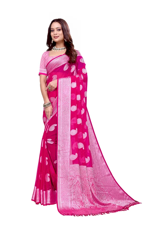 Georgette_Saree_Paisley_Pattern_With_Blouse_Piece