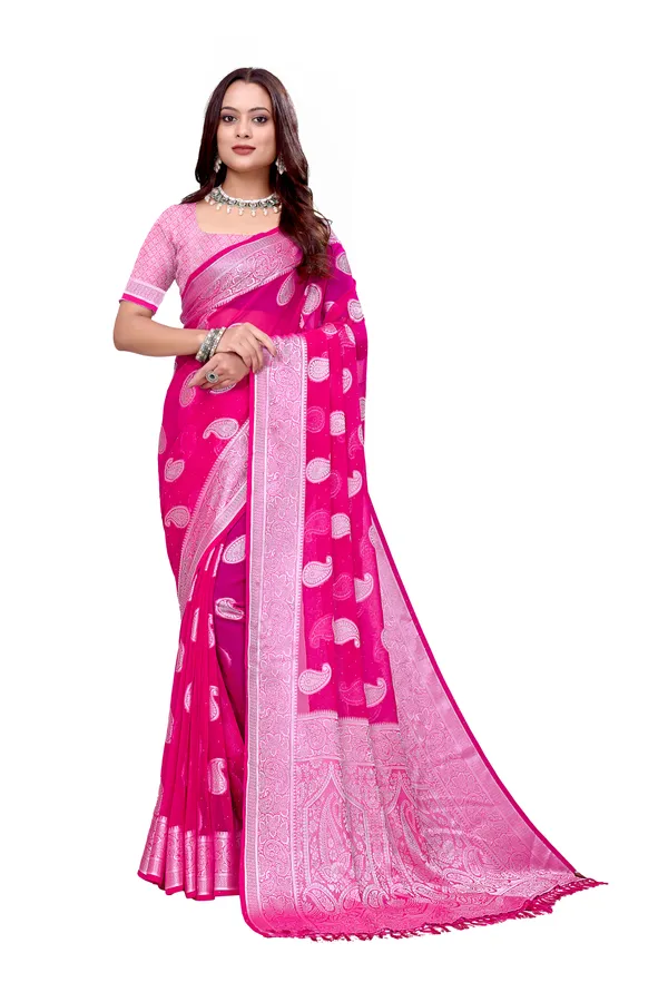Georgette_Saree_Paisley_Pattern_With_Blouse_Piece