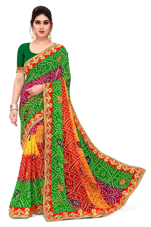 Georgette_Saree_Bandhani_Pattern_Fancy_Lace_Printed_Saree