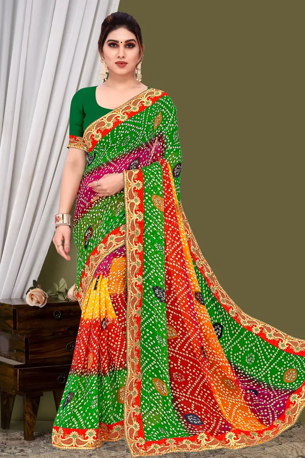 Georgette_Saree_Bandhani_Pattern_Fancy_Lace_Printed_Saree