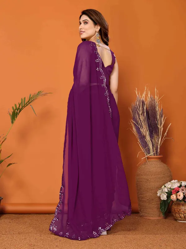 Women's_Georgette_Plain_Mirror_Work_Party_Wear_Sarees_With_Blouse_Piece