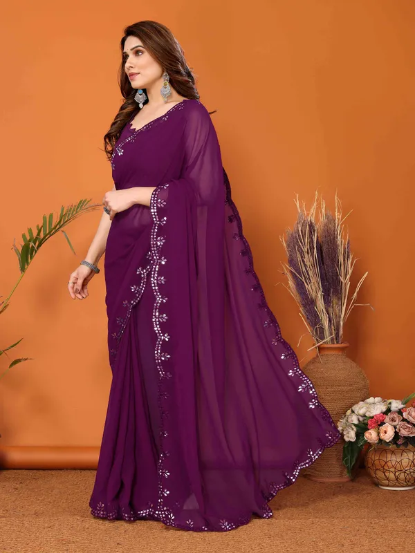 Women's_Georgette_Plain_Mirror_Work_Party_Wear_Sarees_With_Blouse_Piece