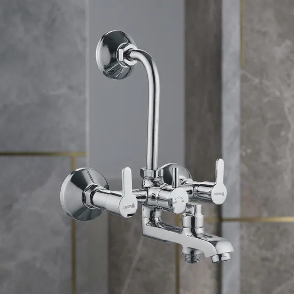 Furry_Fr-118_Chrome_Finish_Wall_Mounted_3-In-1_Bathroom_Faucet_Set