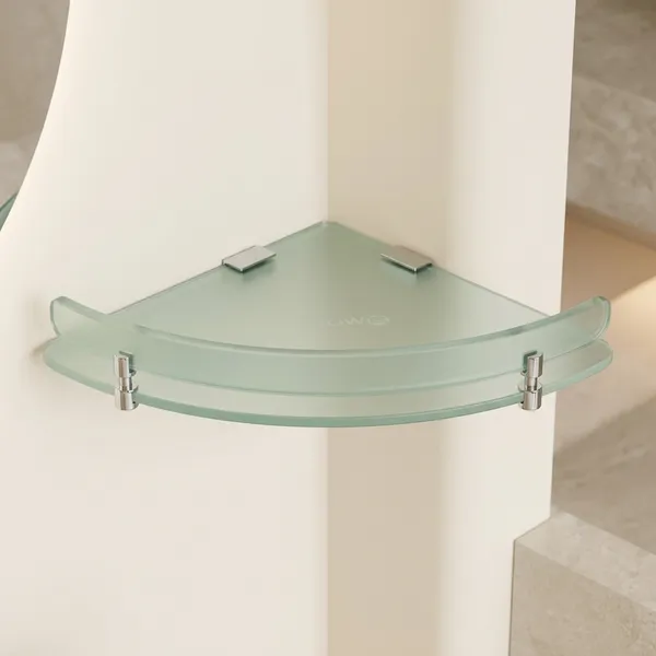 Gc-12128_Frosted_Glass_Corner_Wall_Shelf_With_Chrome_Brackets