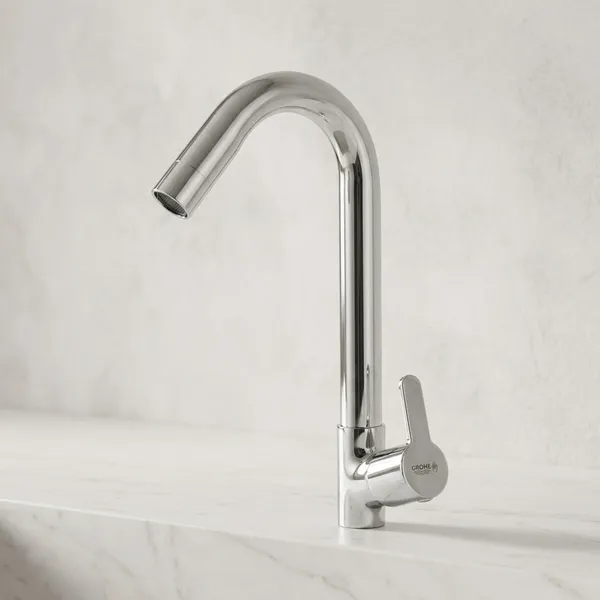 Furry_Fr-110_Chrome_Finish_Single_Lever_Swan_Neck_Kitchen_Sink_Faucet