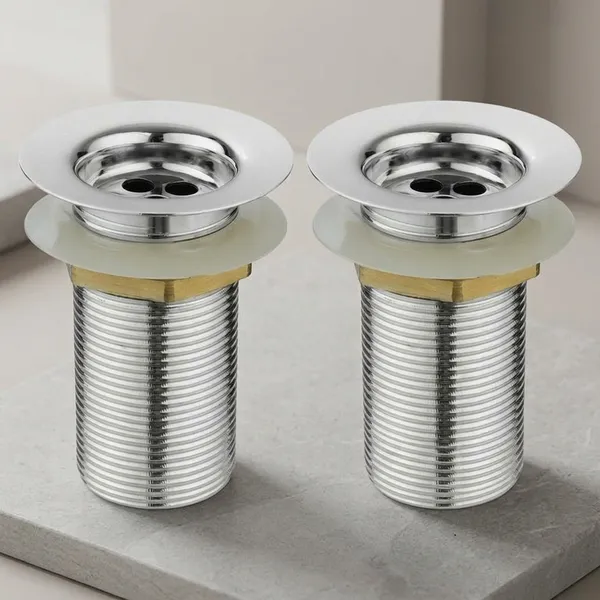 Wc-617Chrome_Finish_Stainless_Steel_Waste_Drain_Assembly_For_Basin_With_Brass_Nut_In_3"_Length_Pack_Of_2