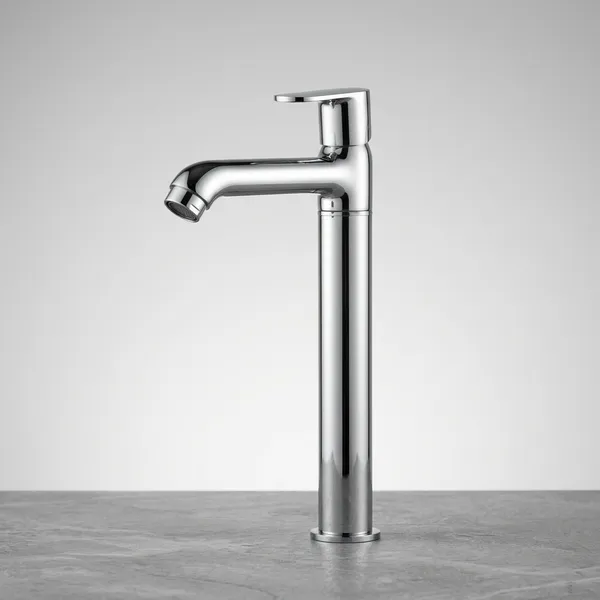 Shine_Sn-603J_Chrome_Finish_12"_Tall_Pillar_Cock_Faucet_For_Basin_