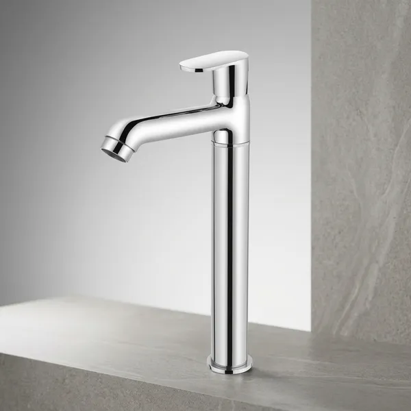 Shine_Sn-603J_Chrome_Finish_12"_Tall_Pillar_Cock_Faucet_For_Basin_