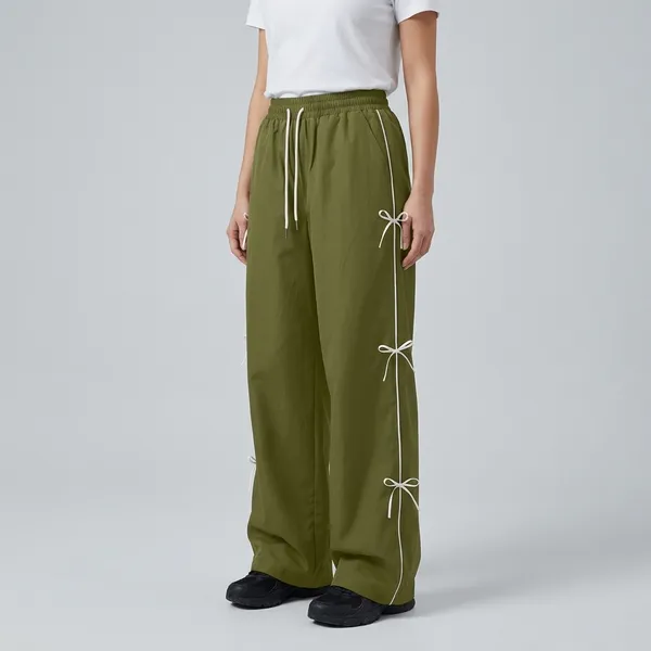 Olive_Green_Polyester_Cotton_Wide_Leg_Drawstring_Pants_For_Women