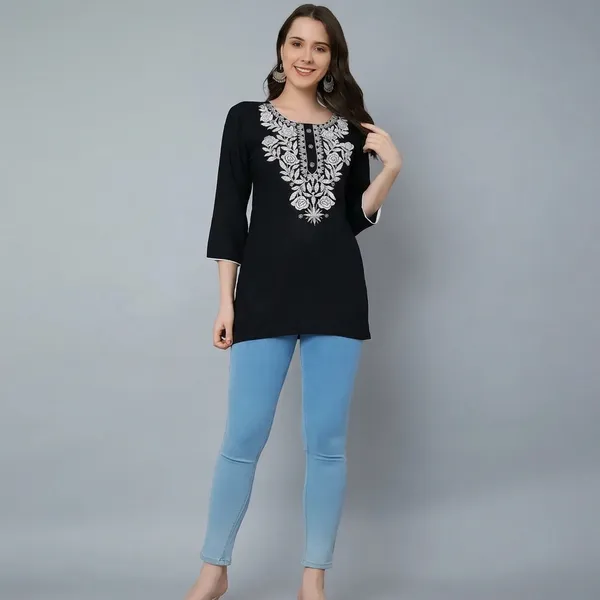 Black_Rayon_Straight_Embroidered_Kurti_For_Women