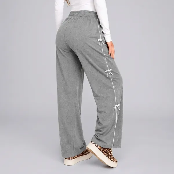 Grey_Polyester_Cotton_Wide_Leg_Ribbon_Detail_Pants_For_Women