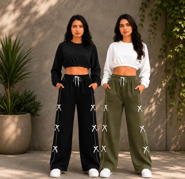 Black_Polyester_Cotton_Bow_Detail_Cargo_Pants_For_Women