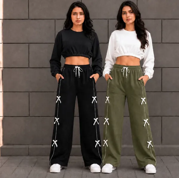 Black_Polyester_Cotton_Bow_Detail_Cargo_Pants_For_Women