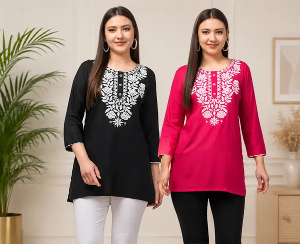 Black_Pink_Rayon_Straight_Embroidered_Kurti_For_Women