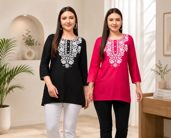 Black_Pink_Rayon_Straight_Embroidered_Kurti_For_Women