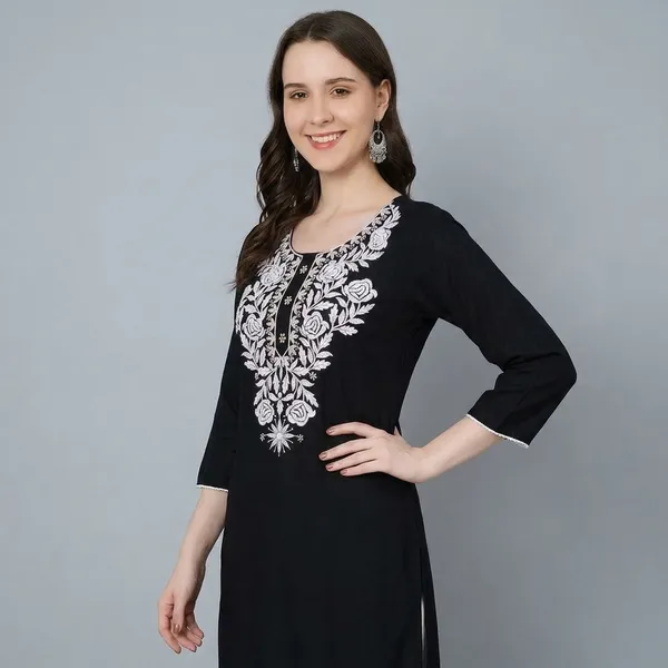 Black_Rayon_Straight_Embroidered_Kurta_For_Women