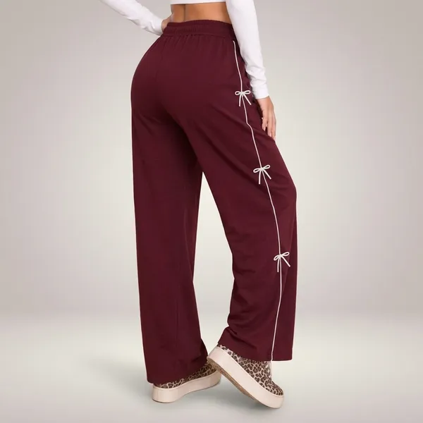 Maroon_Polyester_Cotton_Wide_Leg_Ribbon_Detail_Pants_For_Women