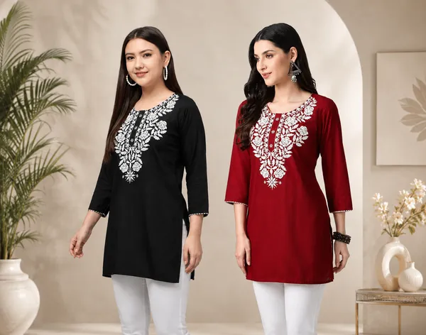 Black_Maroon_Rayon_Straight_Embroidered_Kurti_For_Women