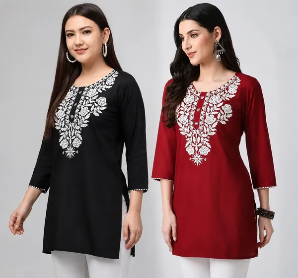 Black_Maroon_Rayon_Straight_Embroidered_Kurti_For_Women