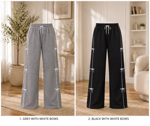 Black_Grey_Polyester_Cotton_Wide_Leg_Bow_Detail_Pants_For_Women