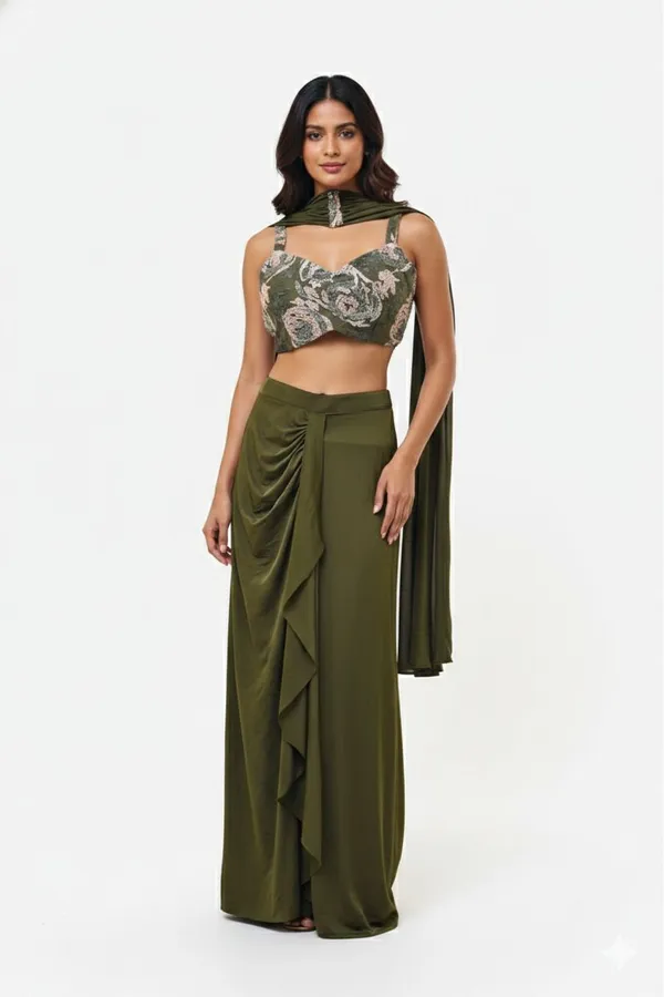 Oojal_Women_Crop_Top_Skirt_Cape_Set