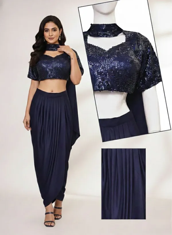 Oojal_Women_Crop_Top_Skirt_Attached_Dupatta_Set