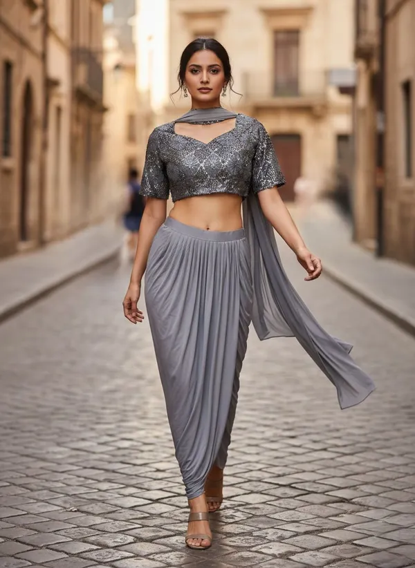 Oojal_Women_Crop_Top_Skirt_Attached_Dupatta_Set